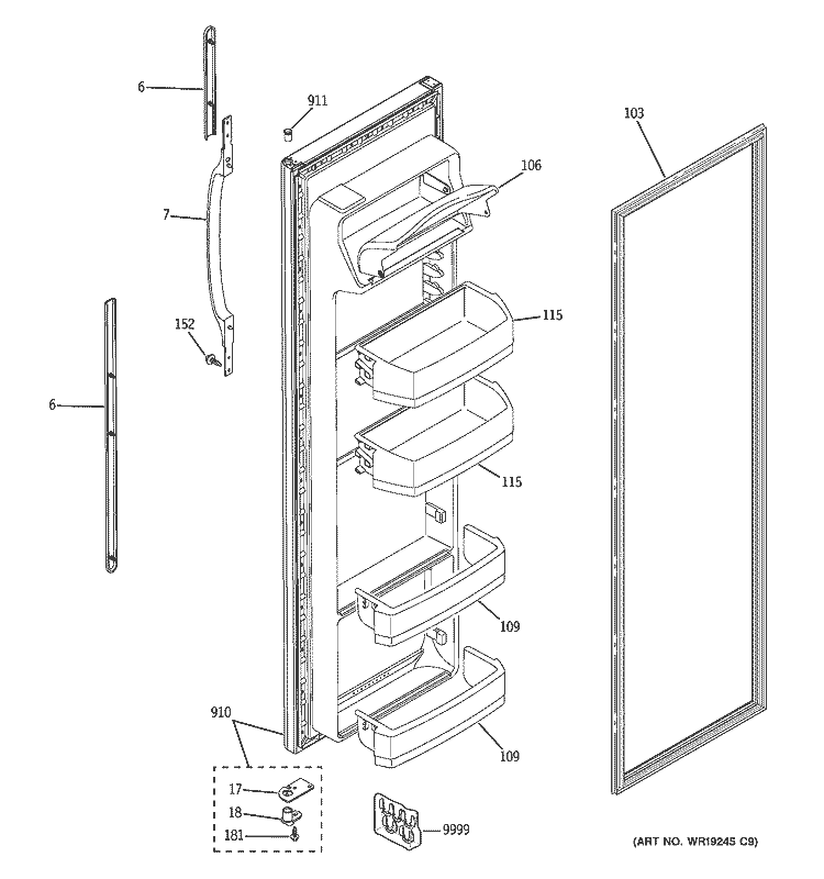 FRESH FOOD DOOR Diagram and Parts List for HSM22IFTBSA  Hotpoint Refrigerator