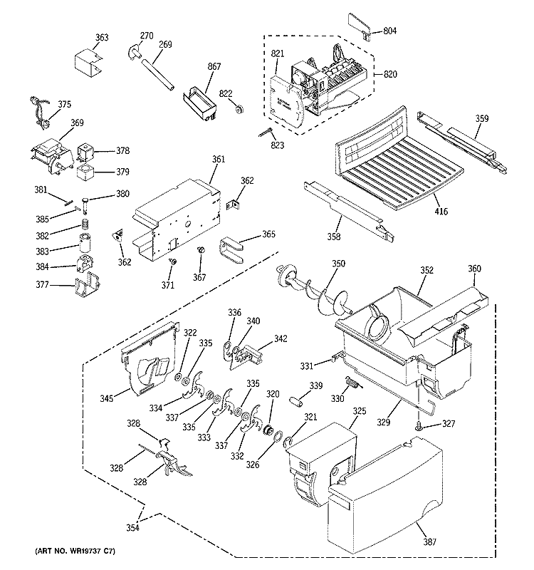 ICE MAKER & DISPENSER Diagram and Parts List for HSM25IFTBSA  Hotpoint Refrigerator