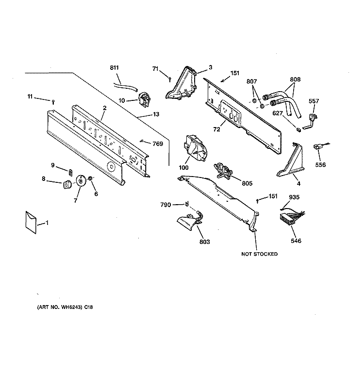CONTROLS & BACKSPLASH Diagram and Parts List for VLXR1020D5WO  Hotpoint Washer