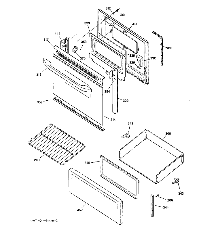 DOOR & DRAWER PARTS Diagram and Parts List for RCBS787WJ3WW  Hotpoint Range