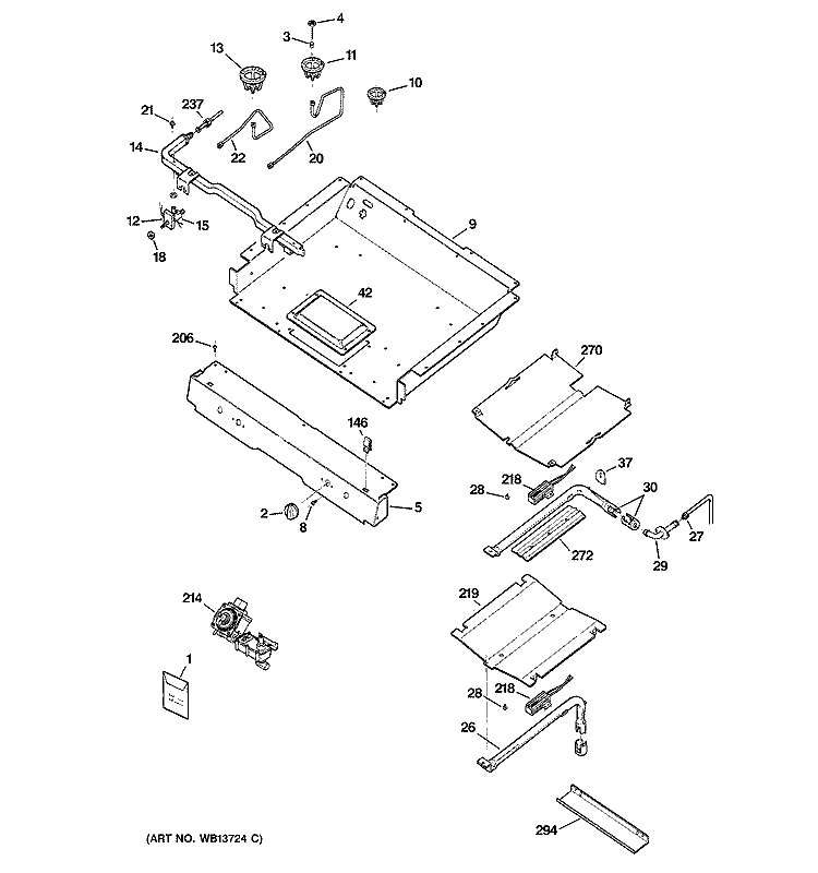 GAS & BURNER PARTS Diagram and Parts List for RGB740BEHAWH  Hotpoint Range