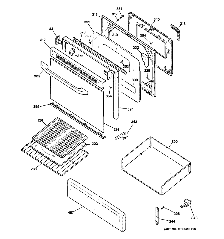 DOOR & DRAWER PARTS Diagram and Parts List for RGB740BEHAWH  Hotpoint Range