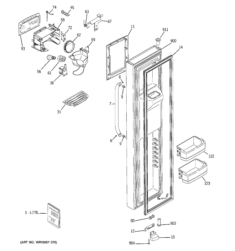 FREEZER DOOR Diagram and Parts List for GSL25XGWASS  General Electric Refrigerator