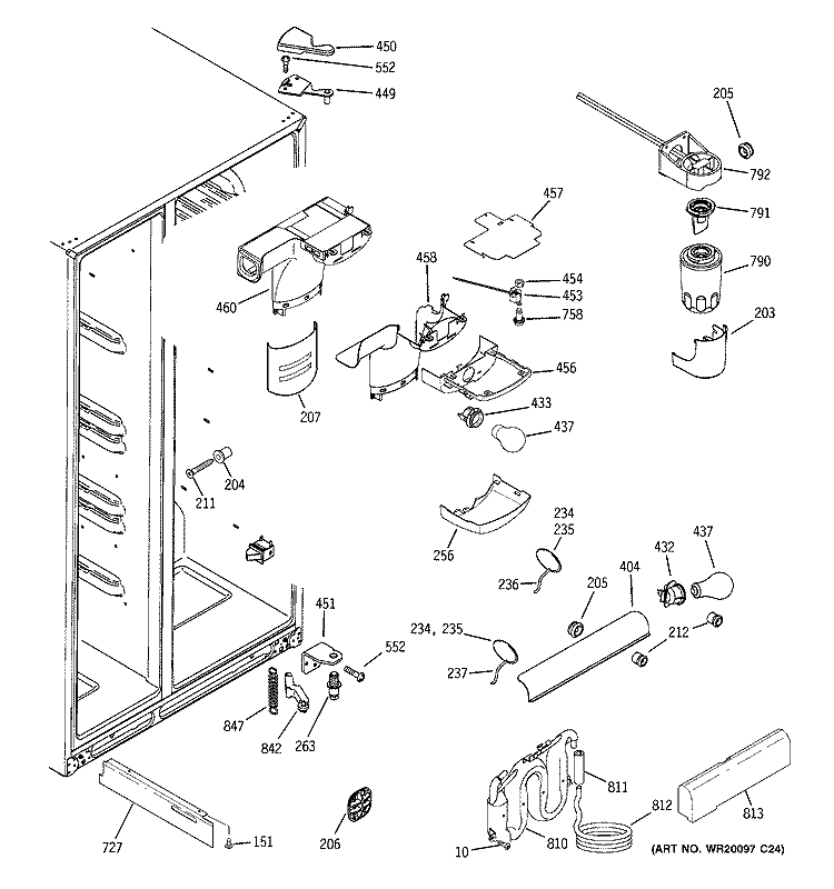 FRESH FOOD SECTION Diagram and Parts List for GSL25XGWASS  General Electric Refrigerator