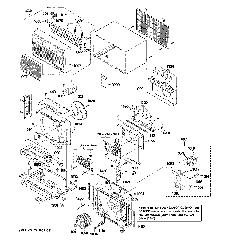CABINET & COMPONENTS Diagram and Parts List for AJCH10ACBW2  General Electric Air Conditioner