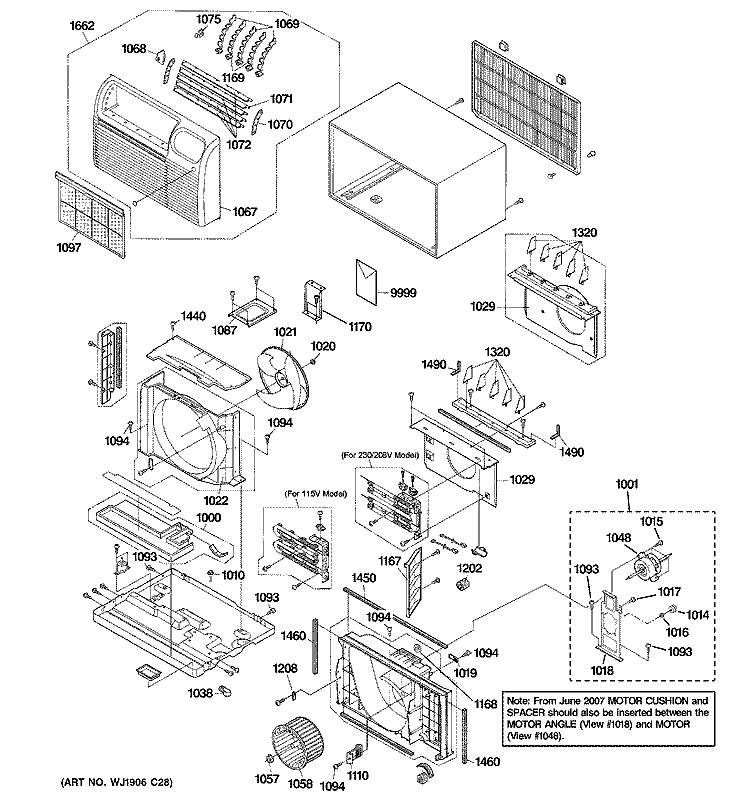 CABINET & COMPONENTS Diagram and Parts List for AJCS10DCCW2  General Electric Air Conditioner