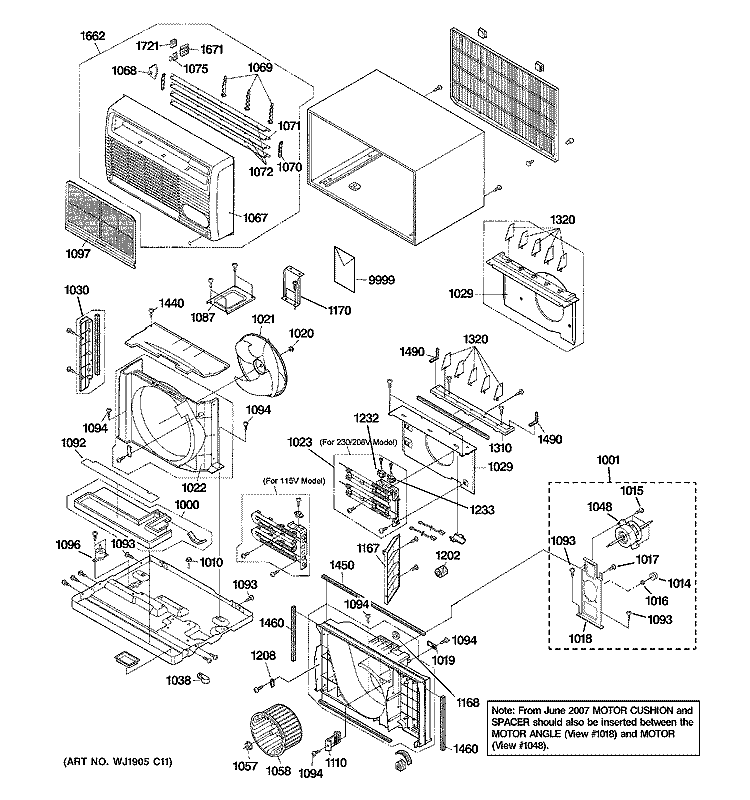 CABINET & COMPONENTS Diagram and Parts List for AJEH12DCBM2  General Electric Air Conditioner