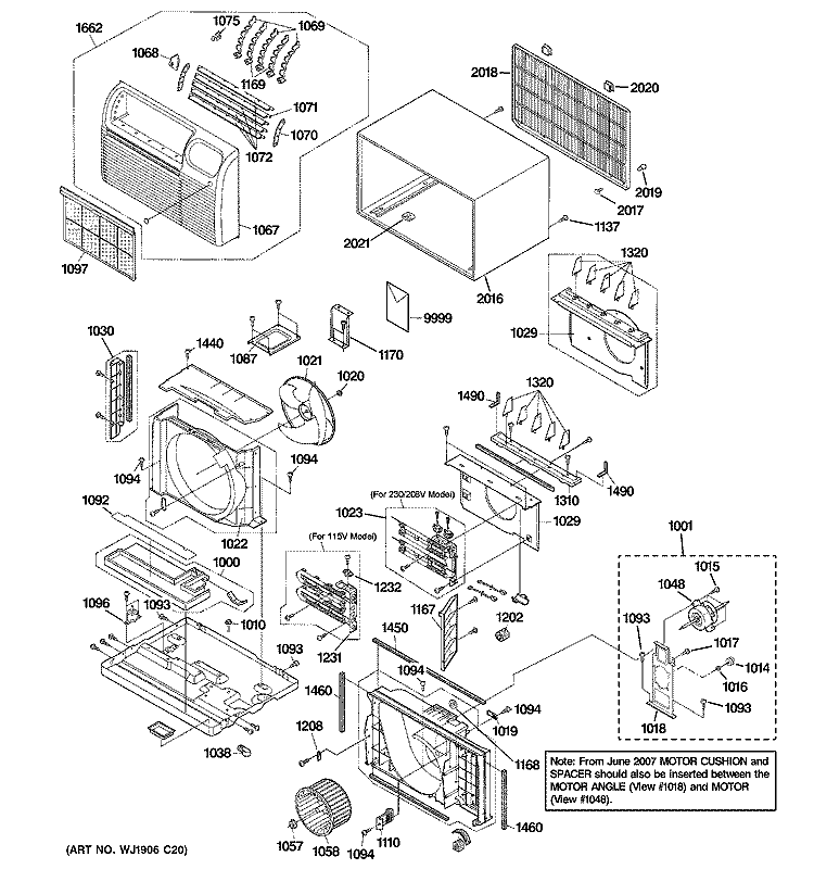 CABINET & COMPONENTS Diagram and Parts List for AJES06LSBM2  General Electric Air Conditioner
