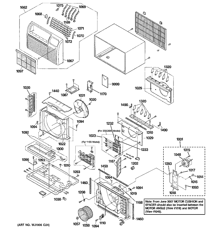 CABINET & COMPONENTS Diagram and Parts List for AJES10DCCW2  General Electric Air Conditioner