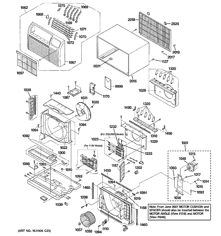 CABINET & COMPONENTS Diagram and Parts List for AJES10DSCW2  General Electric Air Conditioner