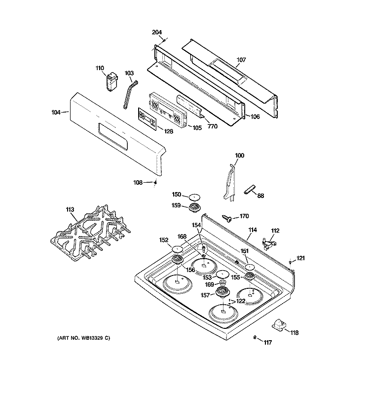 CONTROL PANEL & COOKTOP Diagram and Parts List for EGR3000EL2BB  General Electric Range