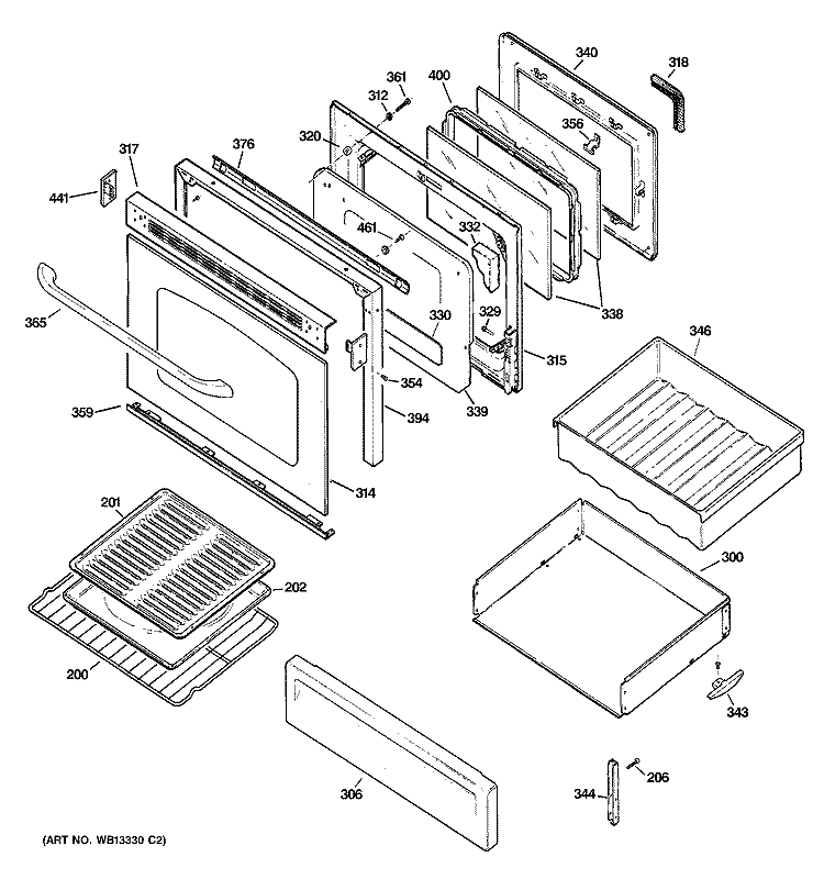 DOOR & DRAWER PARTS Diagram and Parts List for EGR3000EL2BB  General Electric Range
