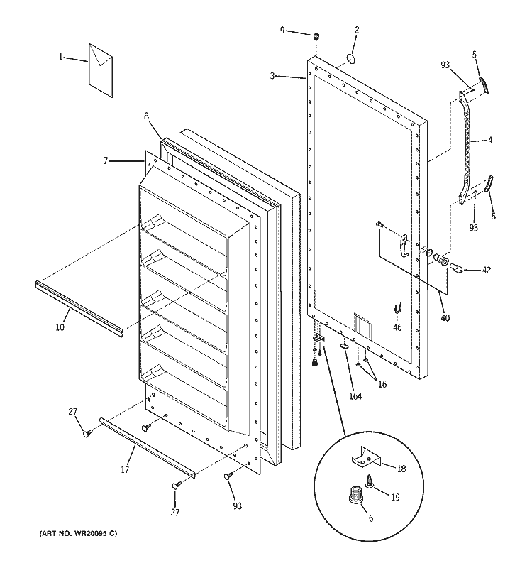 FREEZER DOOR Diagram and Parts List for FUF20DTBRWH  General Electric Freezer