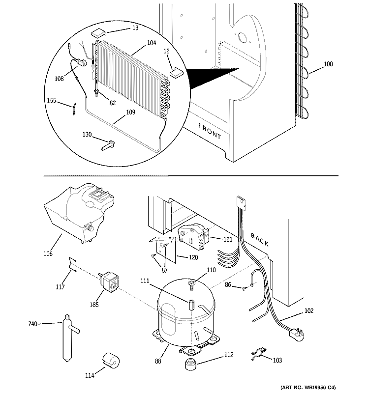 UNIT PARTS Diagram and Parts List for FUF20DTCRWH  General Electric Freezer