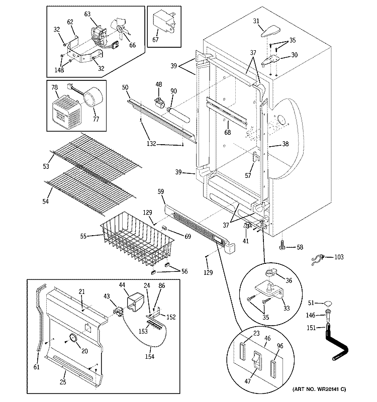 CABINET Diagram and Parts List for FUF20SUARWW  General Electric Freezer