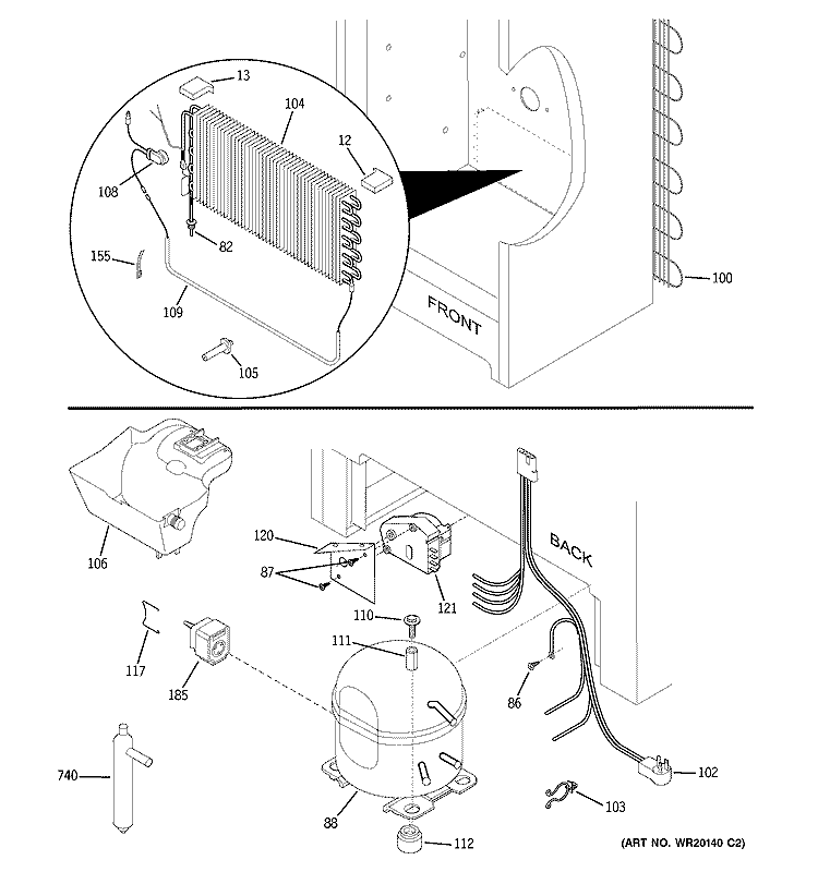 UNIT PARTS Diagram and Parts List for FUF20SUARWW  General Electric Freezer