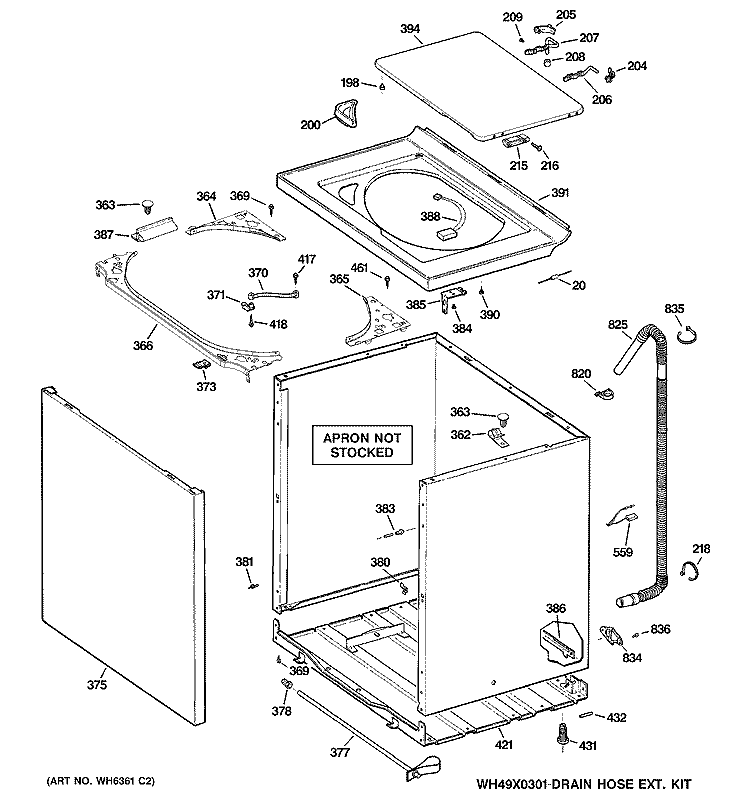 CABINET, COVER & FRONT PANEL Diagram and Parts List for GFSR3110H1WW  General Electric Washer