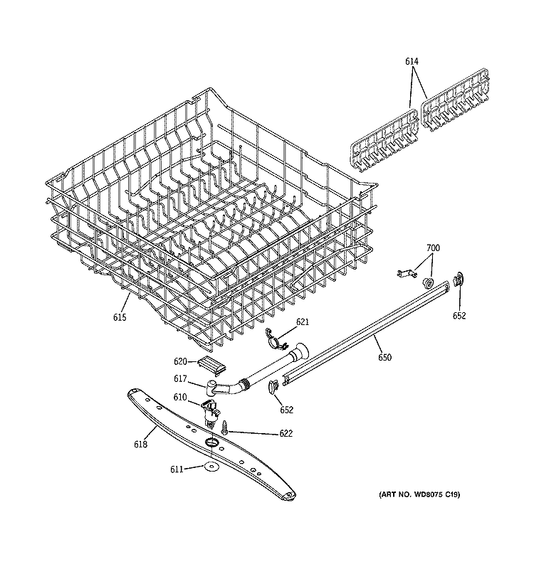 UPPER RACK ASSEMBLY Diagram and Parts List for GHD4309L20BB  General Electric Dishwasher