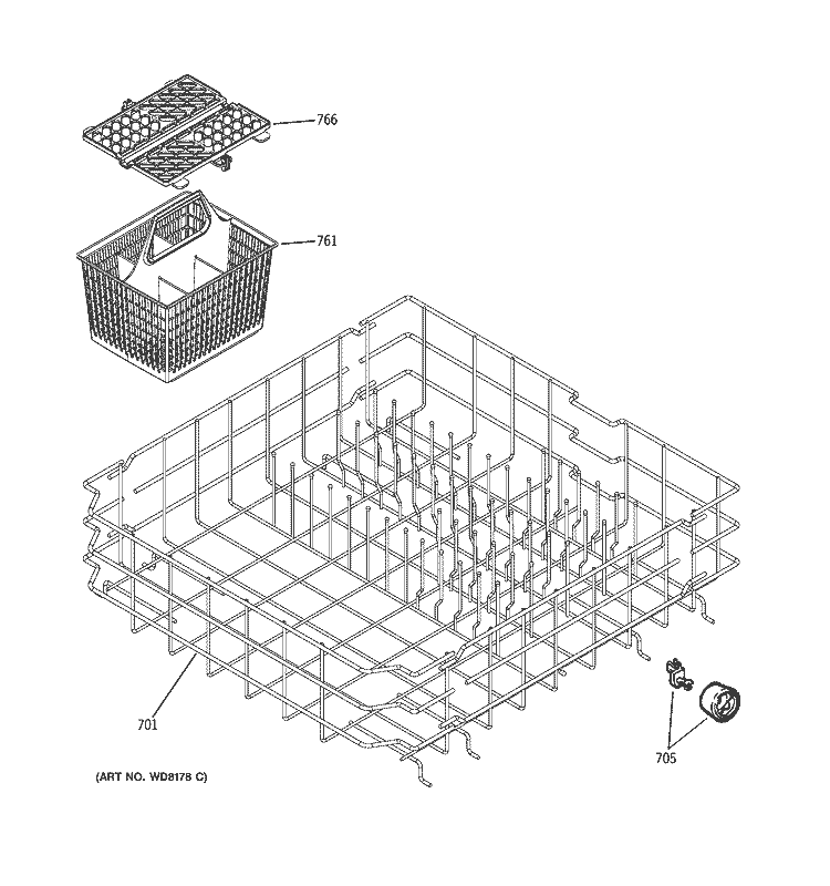 LOWER RACK ASSEMBLY Diagram and Parts List for GHD4309L20BB  General Electric Dishwasher