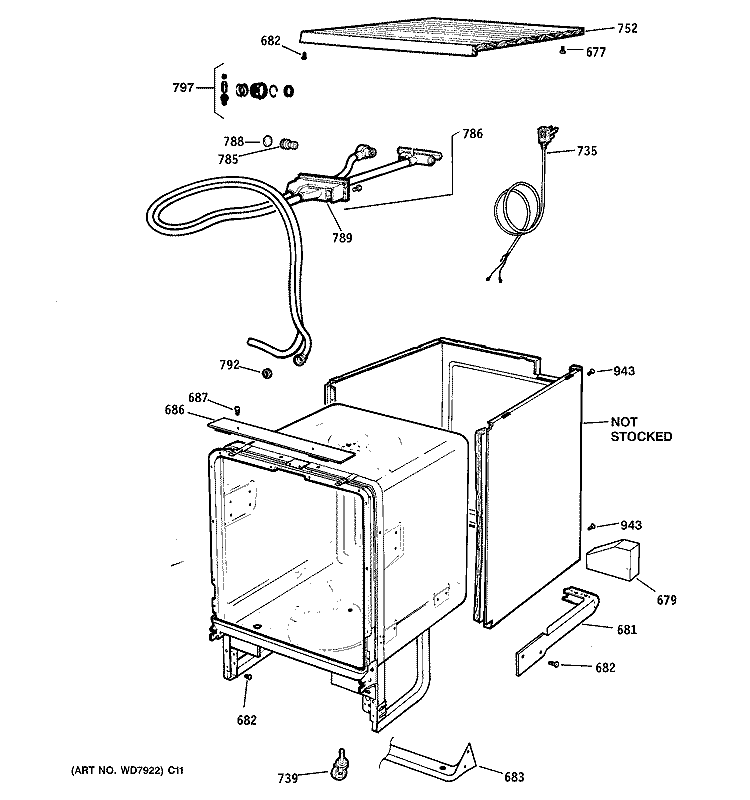 CABINET & EXTERIOR PARTS Diagram and Parts List for GSC3200G00WW  General Electric Dishwasher