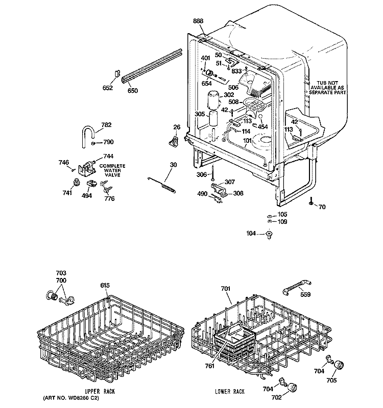 BODY PARTS Diagram and Parts List for GSC3500N00BB  General Electric Dishwasher