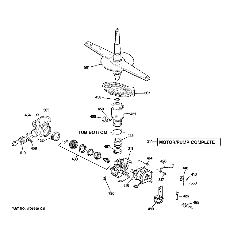 MOTOR - PUMP MECHANISM Diagram and Parts List for GSC3500N00BB  General Electric Dishwasher