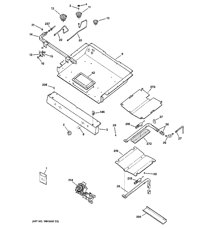 GAS & BURNER PARTS Diagram and Parts List for JGBP28TEL3WW  General Electric Range