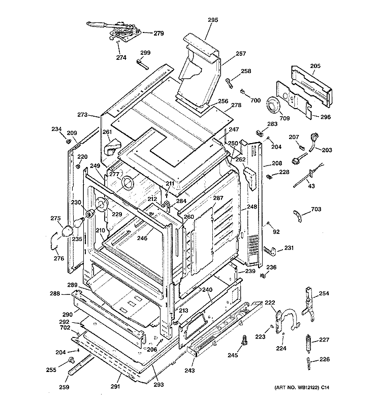 BODY PARTS Diagram and Parts List for JGBP28MEL3BS  General Electric Range