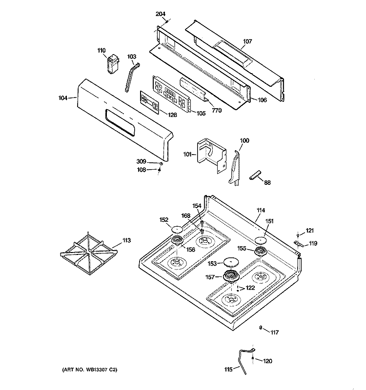 CONTROL PANEL & COOKTOP Diagram and Parts List for JGBP30WEK5WW  General Electric Range