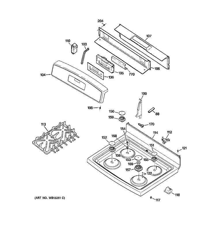 CONTROL PANEL & COOKTOP Diagram and Parts List for JGBP36SEL2SS  General Electric Range