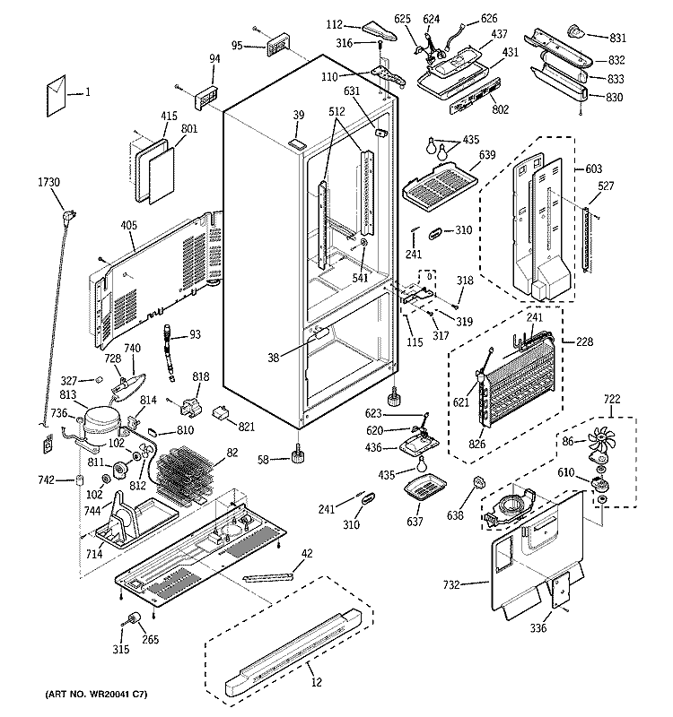 CABINET Diagram and Parts List for PDF22MFWABB  General Electric Refrigerator