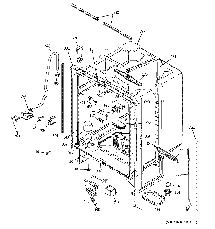 BODY PARTS Diagram and Parts List for PDW7300N15CC  General Electric Dishwasher