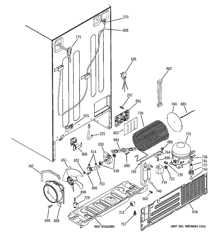 SEALED SYSTEM & MOTHER BOARD Diagram and Parts List for PSF26NGTDWW  General Electric Refrigerator