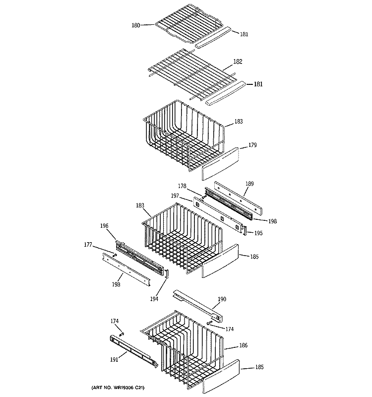 FREEZER SHELVES Diagram and Parts List for PSF26NGTEWW  General Electric Refrigerator
