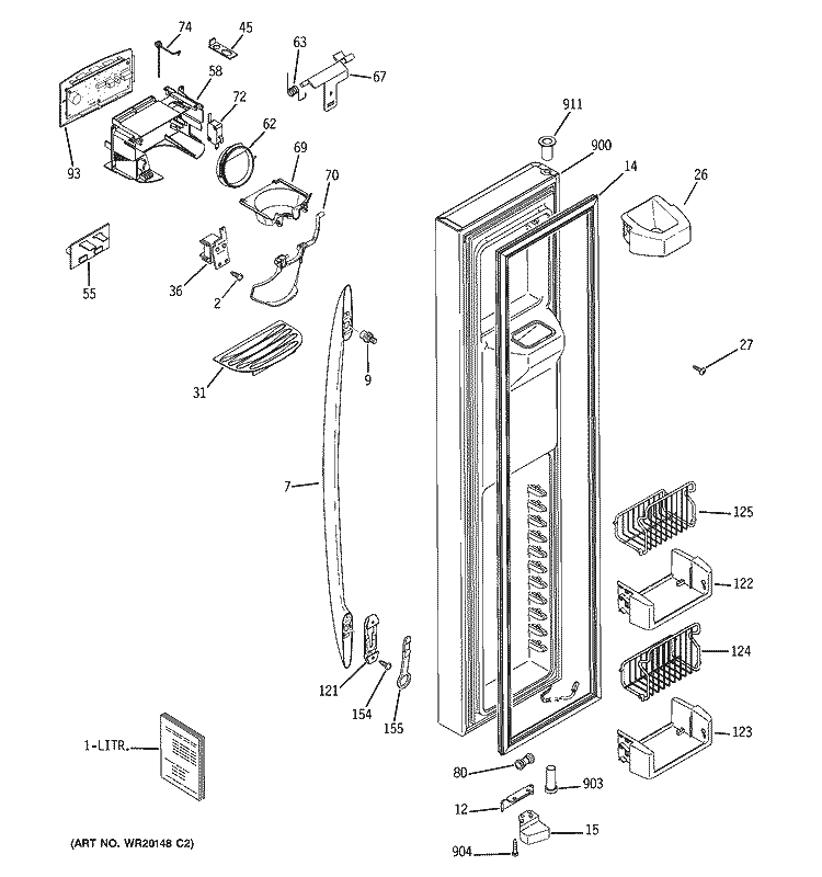 FREEZER DOOR Diagram and Parts List for PSF26RGWAWW  General Electric Refrigerator
