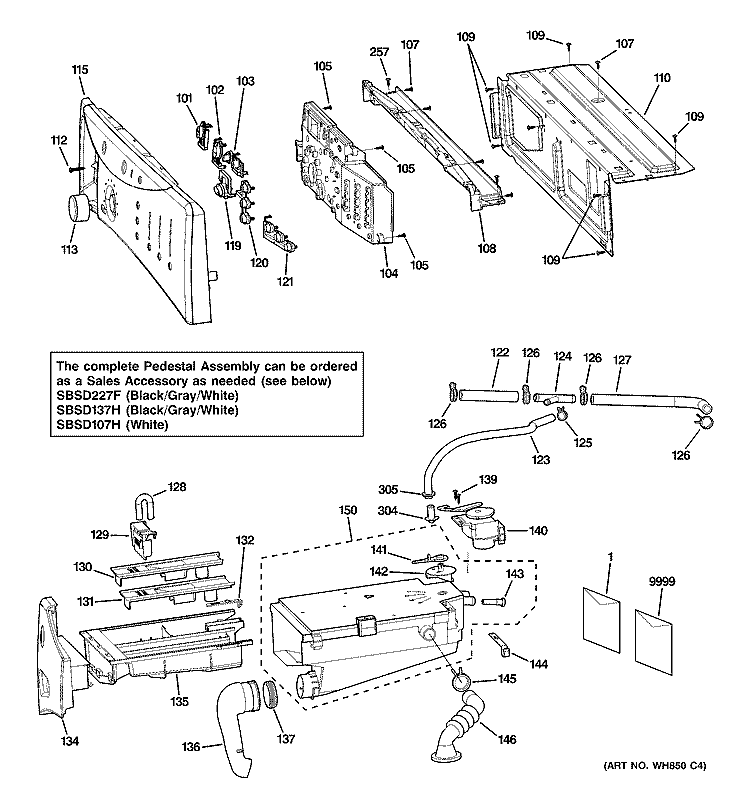 CONTROLS & DISPENSER Diagram and Parts List for WHDVH660H0GG  General Electric Washer