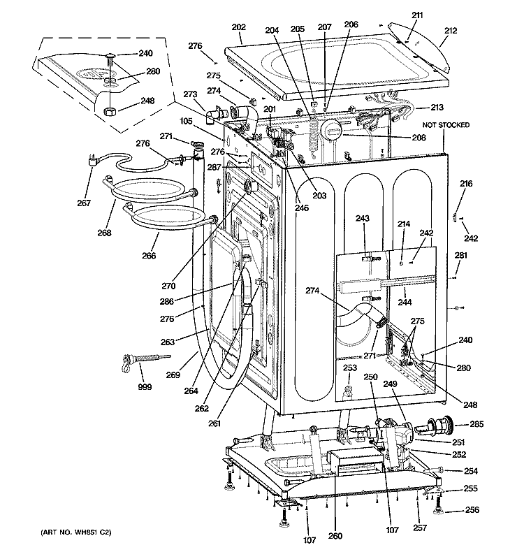 CABINET & TOP PANEL Diagram and Parts List for WHDVH660H0GG  General Electric Washer