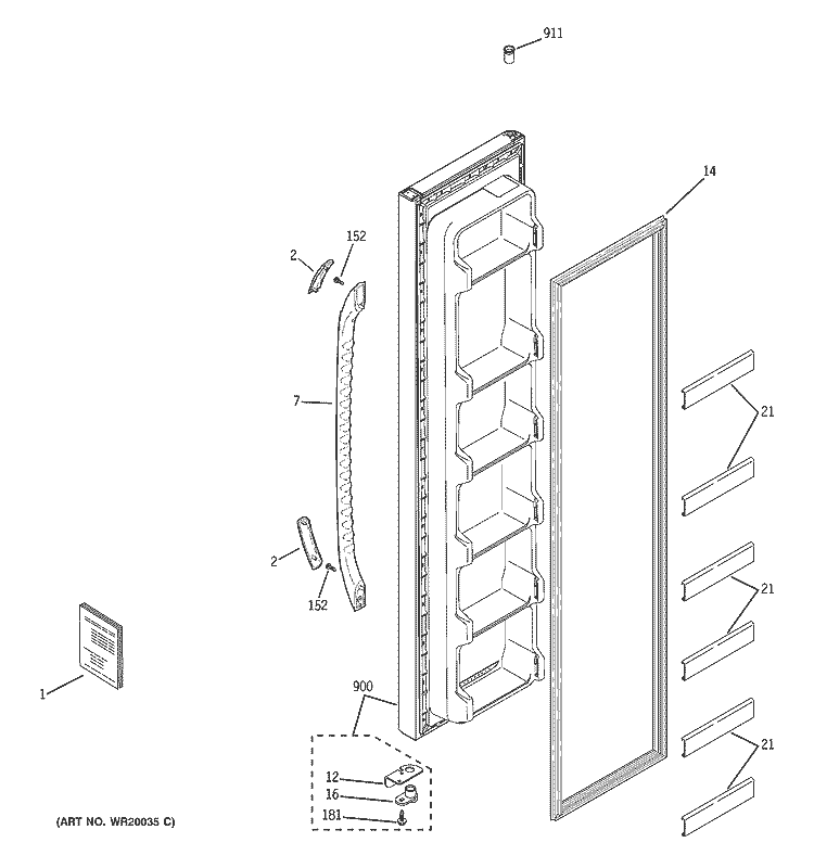 FREEZER DOOR Diagram and Parts List for GSS20DBTECC  General Electric Refrigerator
