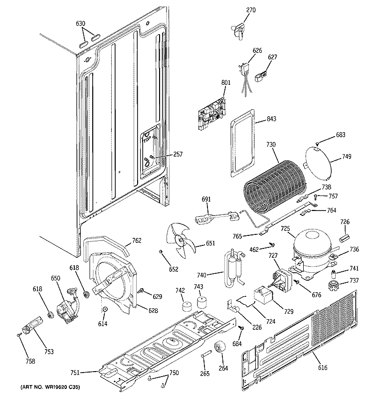 SEALED SYSTEM & MOTHER BOARD Diagram and Parts List for GSS20DBTECC  General Electric Refrigerator