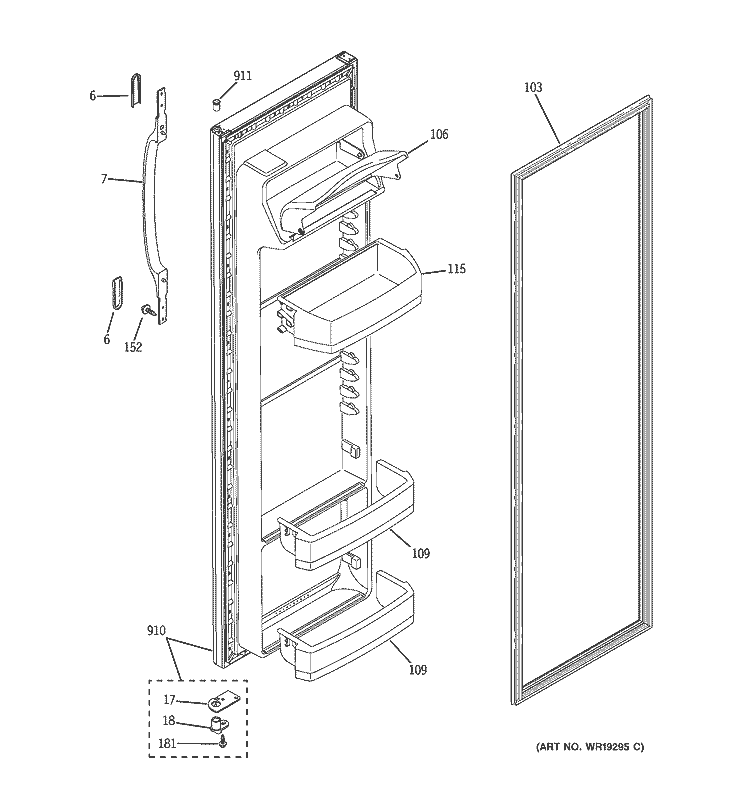 FRESH FOOD DOOR Diagram and Parts List for HSS25GFTECC  Hotpoint Refrigerator