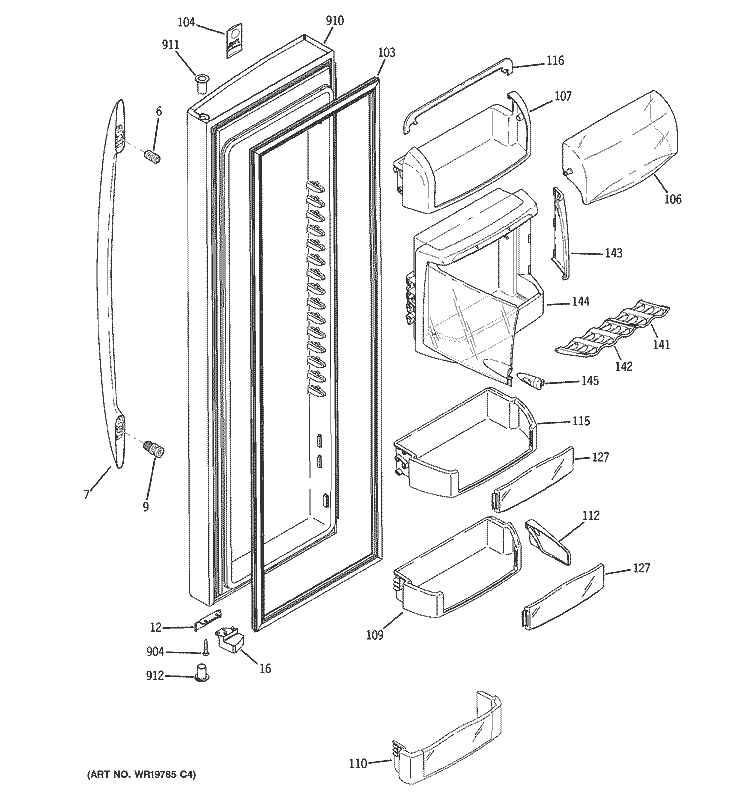 FRESH FOOD DOOR Diagram and Parts List for PSF26PGWASB  General Electric Refrigerator