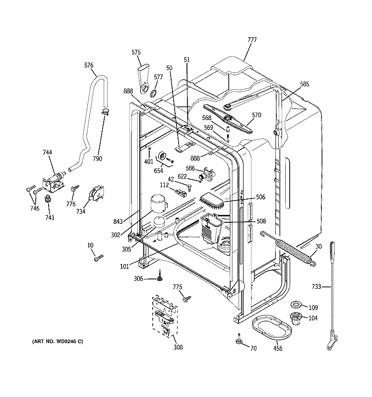 BODY PARTS Diagram and Parts List for GLC4100N00WW  General Electric Dishwasher