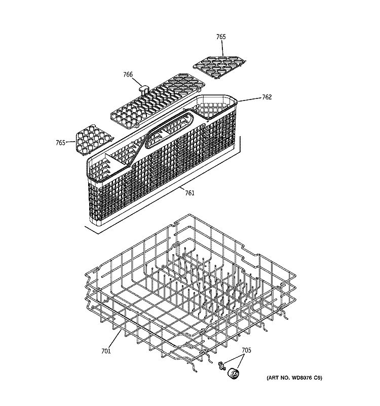 LOWER RACK ASSEMBLY Diagram and Parts List for GLC4100N00WW  General Electric Dishwasher