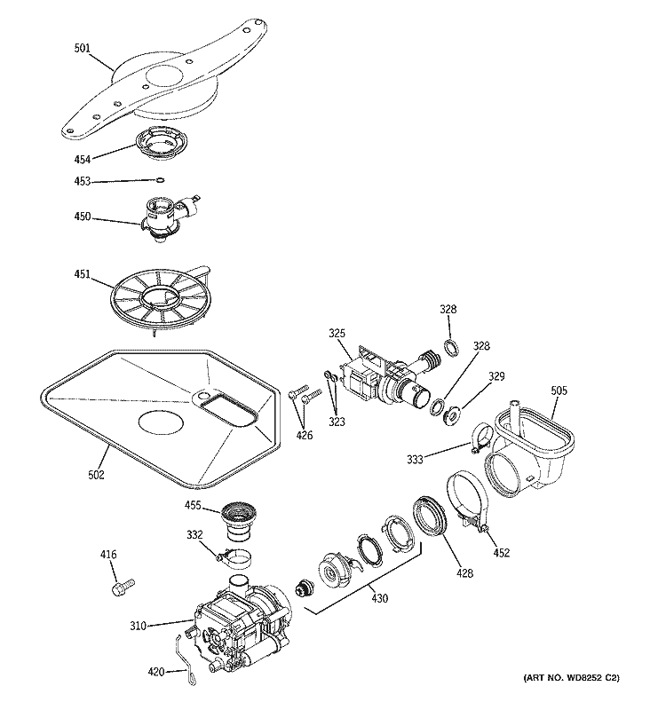 MOTOR - PUMP MECHANISM Diagram and Parts List for GLC4100N00WW  General Electric Dishwasher