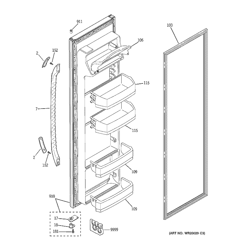 FRESH FOOD DOOR Diagram and Parts List for BSS25JFTBWW  General Electric Refrigerator