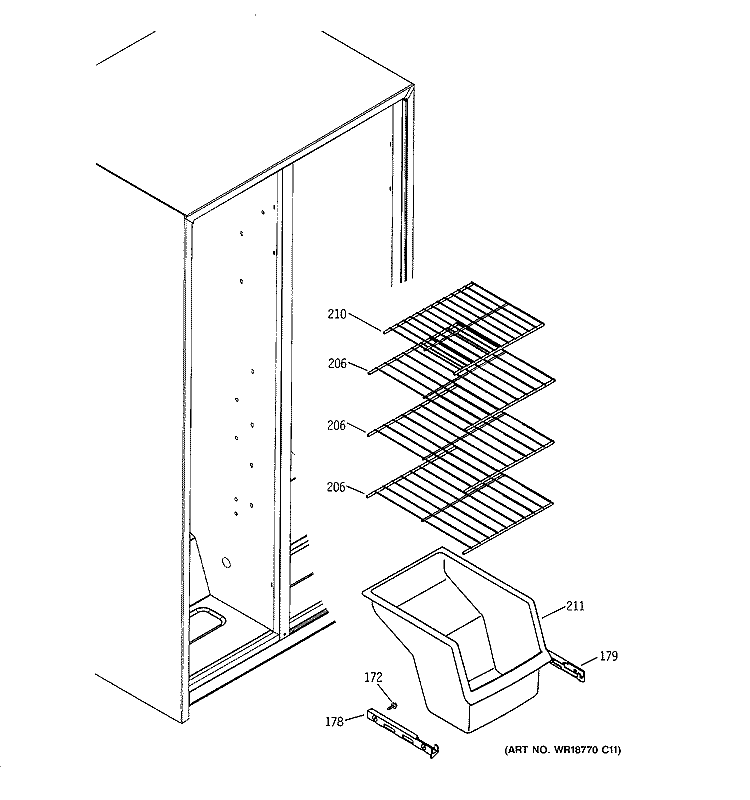 FREEZER SHELVES Diagram and Parts List for BSS25JFTBWW  General Electric Refrigerator