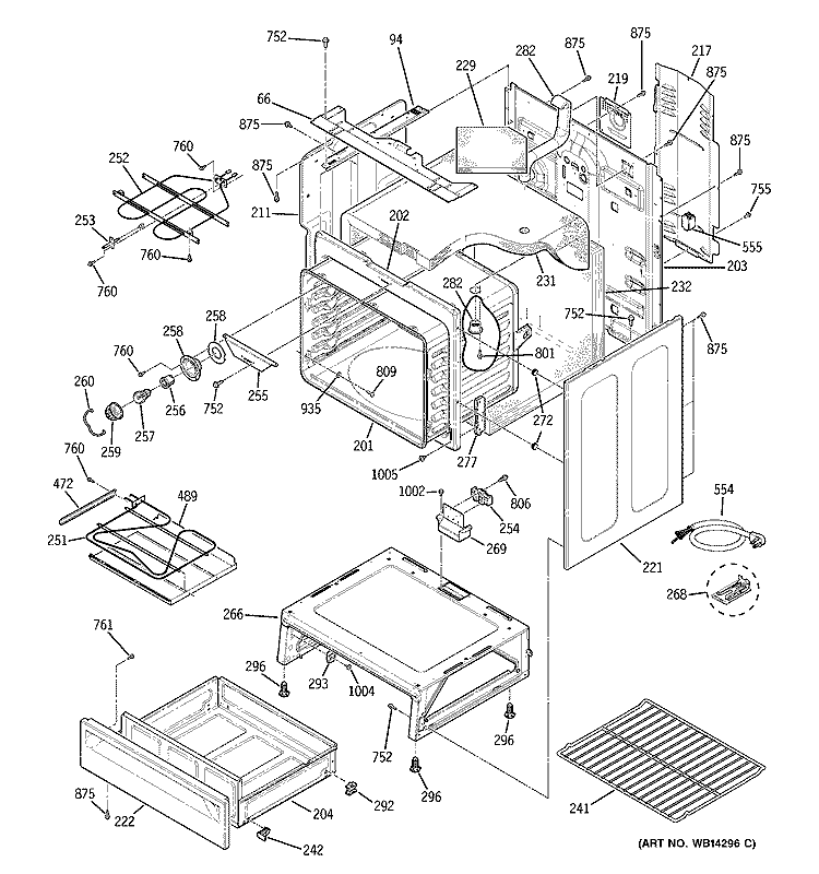 BODY PARTS Diagram and Parts List for ECBP82DM1WW  General Electric Range