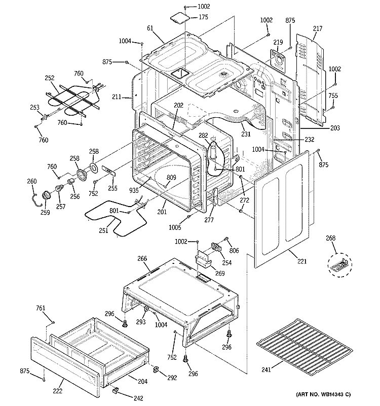 BODY PARTS Diagram and Parts List for JBP24DM1BB  General Electric Range