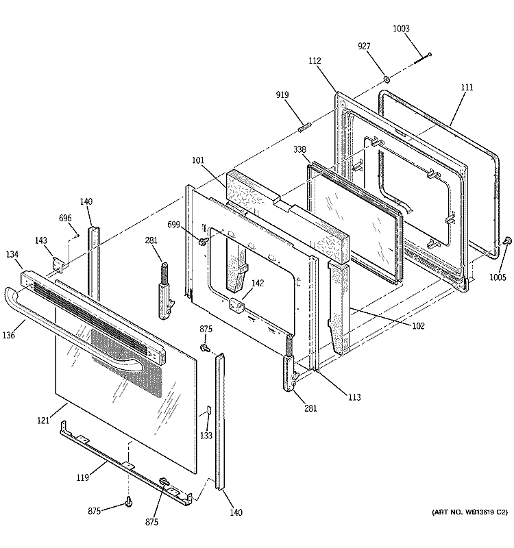 DOOR Diagram and Parts List for JBP24DM1BB  General Electric Range