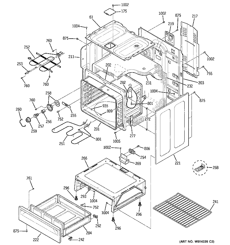 BODY PARTS Diagram and Parts List for JBP35CM1BB  General Electric Range
